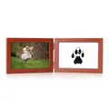 Wooden double folding pet memorial photo frame with dog image and paw print detail - Mahogany Color Horizontal (Without Ink Pad) / 6 Inch