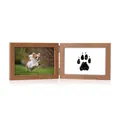 Rustic wooden double hinged pet memorial photo frame showing a dog and a paw print - Beech Color Horizontal (Without Ink Pad) / 6 Inch