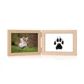 Wooden double hinged pet memorial photo frame with paw print and dog photo detail - Natural Wood Color Horizontal (Without Ink Pad) / 6 Inch