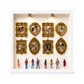 DIY mini museum silhouette box with 8 miniature golden frames and LED spotlights - DIY Mini Museum (PE1245) / Incl 8 Mini Frames + 8 Random Figures + 2 Lights + Glue / White