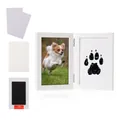 Detailed view of DIY pet paw print keepsake kit with white wood hinged double photo frame - White Vertical (Without Ink Pad) / 7"