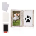 Pet memorial kit with wood frame, paw print pad, and blank cards on white background - Retro White Vertical (Without Ink Pad) / 7"