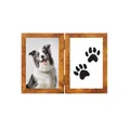 Elegant double-sided wooden pet memorial photo frame featuring a dog and paw prints - Retro Wood Color Vertical (Without Ink Pad) / 7"