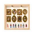 DIY mini museum silhouette shadow box with ornate golden frames and miniature gallery figures - DIY Mini Museum (PE1245) / Incl 8 Mini Frames + 8 Random Figures + 2 Lights + Glue / Natural Wood Color