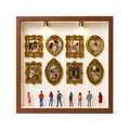 DIY mini museum silhouette box with wooden frame and golden miniature photo frames - DIY Mini Museum (PE1245) / Incl 8 Mini Frames + 8 Random Figures + 2 Lights + Glue / Walnut