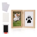 Wooden pet paw print keepsake set with hinged frame, ink pad and white paper - Natural Wood Color Vertical (Without Ink Pad) / 7"