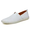 Mocassins pour hommes en cuir de vachette texturé blanc respirant, grandes tailles 47-49 - 38 / Style Cuir Décontracté (955) / Blanc