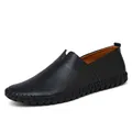 Men's premium black leather slip-on loafers with hand-stitched details - 38 / Casual Leather Style (955) / Black