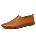 Classic brown men's first-layer cowhide leather loafers with comfortable slip-on design - 38 / Casual Leather Style (955) / Brown