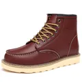 Classic burgundy leather work boots with white moc toe stitching and cream sole. - 38 / Burgundy