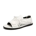 Premium men's white casual beach sandals with unique rope lace-up design for summer - 39 / White