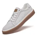 Stylish off-white casual sneakers with brown gum sole and canvas suede upper for men - 38 / German Training Style (LK6013) / Beige