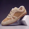 Retro suede GAT sneakers for men in khaki and brown finish with thin rubber sole - Gray (T3153)