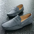Classic grey suede slip-on loafers for men featuring breathable high-quality leather - Gray