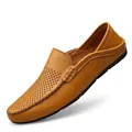Mocasines casuales de cuero marrón para hombre con detalles perforados para conducir - 37 / Estilo Hueco / Marrón Amarillento