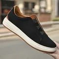 Scarpe casual da uomo in pelle scamosciata nera con eleganti dettagli in cuoio. - 38 / Scarpe Casual in Pelle Semplici Coreane(2305) / Nero