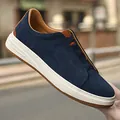 Eleganti scarpe casual da uomo in pelle scamosciata blu navy con spessa suola bianca - 38 / Scarpe Casual alla Moda in Pelle Smerigliata(2305) / Blu