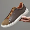 Mocassini premium da uomo in pelle marrone e camoscio verde con suola bianca spessa - 38 / Mocassini Casual (7005) / Cachi (7005)