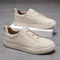 Scarpe sneaker espadrillas in lino beige da uomo con cinturini elastici - 38 / Mocassini Traspiranti (6031) / Albicocca