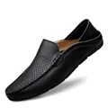 Mocasines de hombre en cuero negro con detalles perforados y estilo casual de diario - 37 / Estilo Hueco / Negro