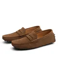 Mocassins de conduite pour hommes en daim marron avec bride penny loafer classique - Khaki