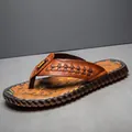 Hochwertige braune Leder-Zehentrenner für Herren mit stilvollem geflochtenem Riemen - 38 / Stil 817 (817) / Braun