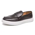 Mocasines clásicos de cuero marrón oscuro para hombre con suela de goma blanca gruesa y cómoda. - 38 / Estilo Negocios Casual (2120) / Marrón