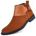 Classici stivali da uomo in pelle scamosciata marrone con fibbia e dettagli in pelle - 37 / Camoscio Marrone Tutte le Stagioni