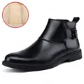 Stivale Chelsea classico da uomo in pelle nera con calda fodera in pile e fibbia laterale - 45 / Pelle Nera Foderata in Pile