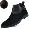 Eleganti stivali Chelsea da uomo in pelle nera con calda fodera interna in pelliccia - 37 / Camoscio Nero Foderato in Pile