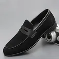 Elegant men's black suede loafers in British business style featuring leather strap detail - 38 / Suede Frosted Style (3011) / Black (3011)