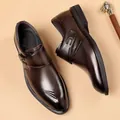Eleganti scarpe da lavoro in pelle marrone scuro con cinturino e dettagli brogue uomo - 38 / Stile intagliato con cinturino laterale (5387) / Marrone