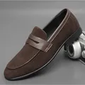 Sophisticated men's brown suede penny loafer with leather trim and formal black sole - 38 / Suede Frosted Style (3011) / Brown (3011)