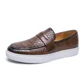 Men's brown textured leather slip-on loafers with thick white soles for casual business. - 38 / Fish Scale Pattern Style (2109) / Brown