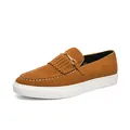 Mocasines de gamuza marron para hombre con borlas y suela blanca gruesa, casuales. - 38 / Estilo de Bocado de Caballo con Borlas Marrón (0181) / Marrón