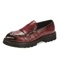 Burgundy crocodile embossed leather men's double monk strap loafers with platform lug sole - 38 / Red