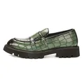Classic men's green crocodile pattern monk strap loafer with chunky black lug sole - 38 / Green