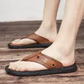 Herren-Leder-Zehentrenner in Braun mit dekorativem Sport-Riemen für den Sommer - 38 / Stil 1130 (1130) / Braun