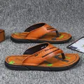 Premium braune Leder-Flip-Flops für Herren mit einer langlebigen und bequemen Gummisohle - 38 / Stil 9503 (9503) / Braun