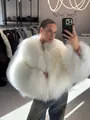 Stylish oversized white faux Tibet lamb fur coat with long curly texture details - S / Tops / White