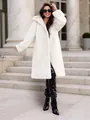 Elegant white faux mink fur long hooded coat for women's luxury winter style outfit - XS / Tops / White