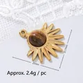 Detailed macro view of tiger eye sun pendant in 18K gold plated stainless steel - Half Sun