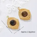 Detailed view of 18K gold plated tiger's eye pendant with 19x14.2mm size measurements - Ribbed
