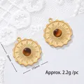 Close-up detail of sunflower shaped tiger eye stone pendant in 18K gold plated stainless steel - Lace Sun Round Plate Style