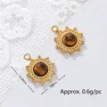 Detailed view of 18K gold plated tiger eye sun pendant with precise measurements - Dotted Sun Small