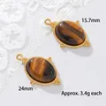 Tiger's eye stone pendant in 18K gold plated stainless steel showing size measurements - Rhombic Oval