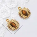 Detailed macro view of 18K gold plated tiger eye sun charms with size and weight info - Sea Urchin Cat Eye Style