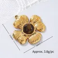 Close-up of 18K gold plated flower pendant with tiger eye stone and measurements. - Four-Leaf Flower