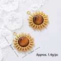 Close-up of golden sun pendant with tiger eye stone and dimension markings - Sea Urchin Sun Style