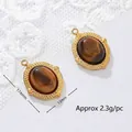 Detailed macro shot of vintage oval tiger eye stone pendants with 18K gold plating - Rope Pattern Oval
